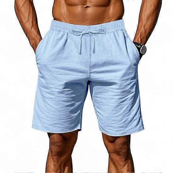 Men Summer Beach Shorts with Pockets Drawstring Elastic Waist Solid Color Versatile Casual Shorts for Daily Wear