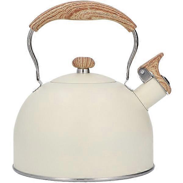 Whistling Kettle 2.5L Stainless Steel Teapot Kettle Ergonomic Handle Teapot Beige.
