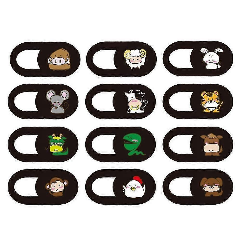Type A 12Pcs/Set Cartoon Chinese Zodiac Pattern Laptop Tablet Phone Camera Slider Cover Privacy