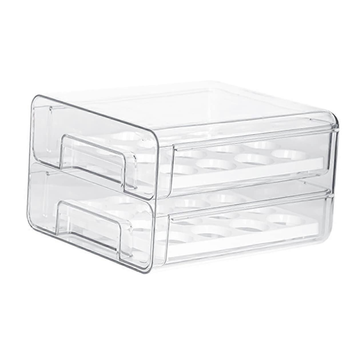 Egg Organizer For Refrigerator Double-Layer Egg Holder With Drawer Design Transparent Storage Box For Fresh Eggs Space-Saving And Practical