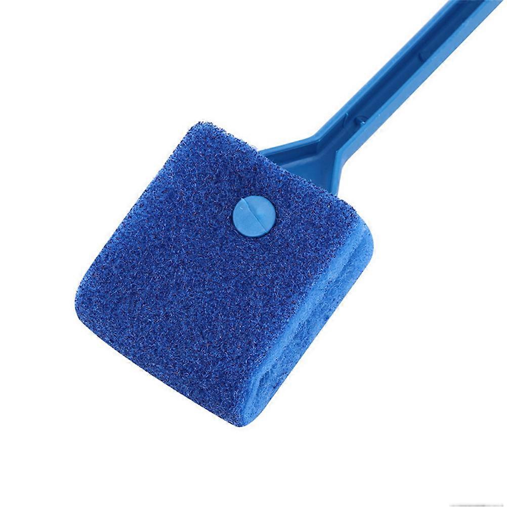 Double Sided Sponge Cleaner Brush for Fish Tank and Aquarium, Blue Scrubber with Non Slip Handle for Freshwater and Saltwater Use