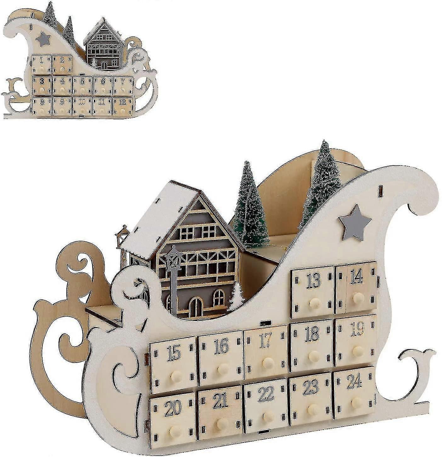 Wooden Advent Calendar with 24 Drawers for Christmas Countdown 100% Wood Construction