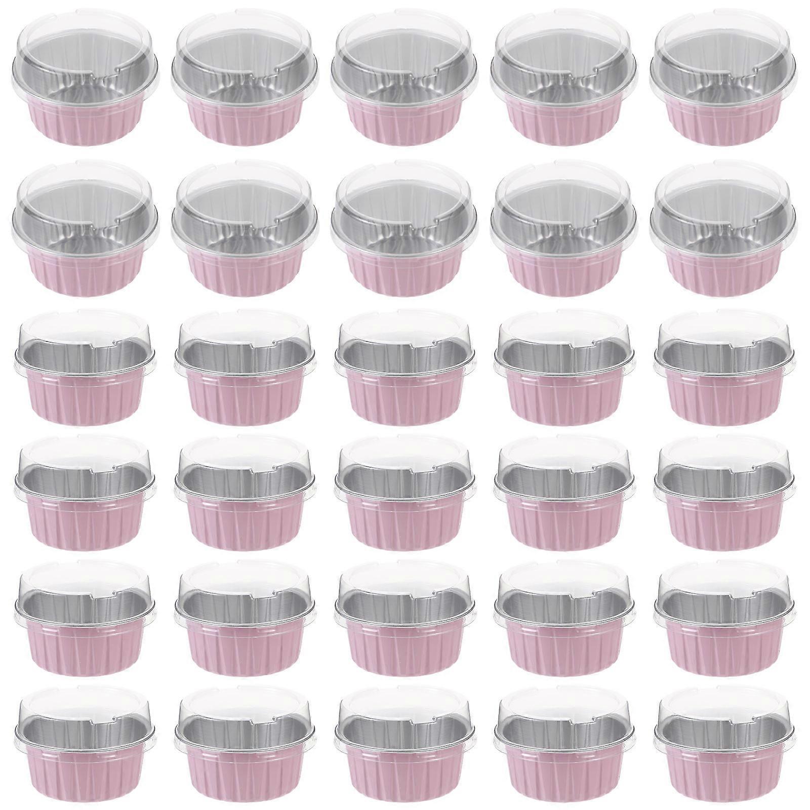 Pink Aluminum Foil Cake Baking Cups with Lid for Storage and Air Fryer Use 50 Pieces