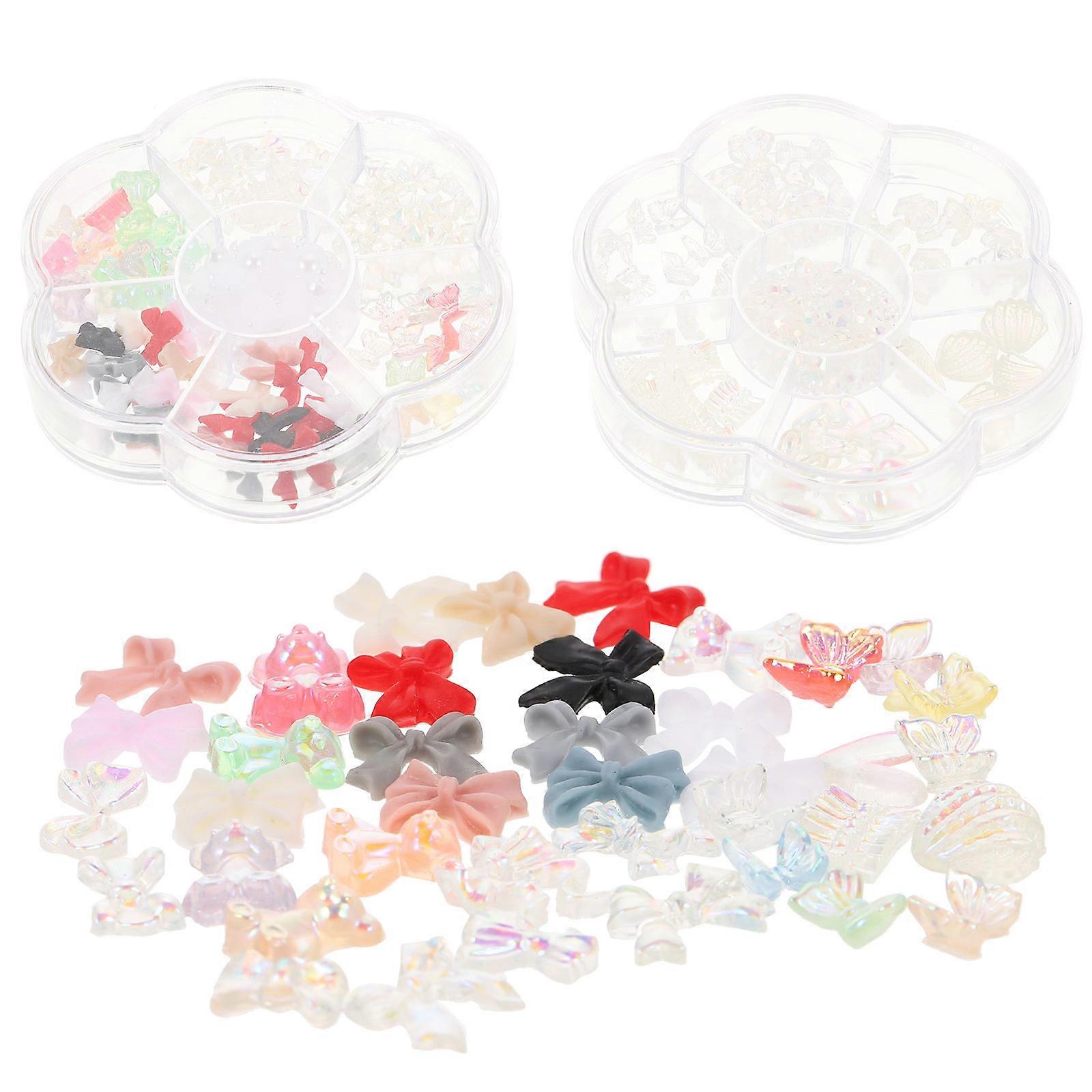 Elegant Bows Shaped Nail Charms For Women Everyday Use 3.2x3.2x0.6in Replaceable 2 Boxes