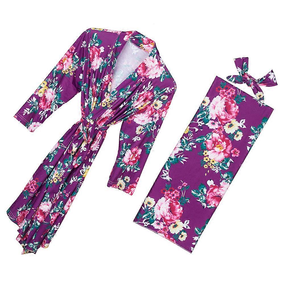 Classic And Elegant Style 3Pcs Women Maternity Nightgown With Baby Blanket And Headband For