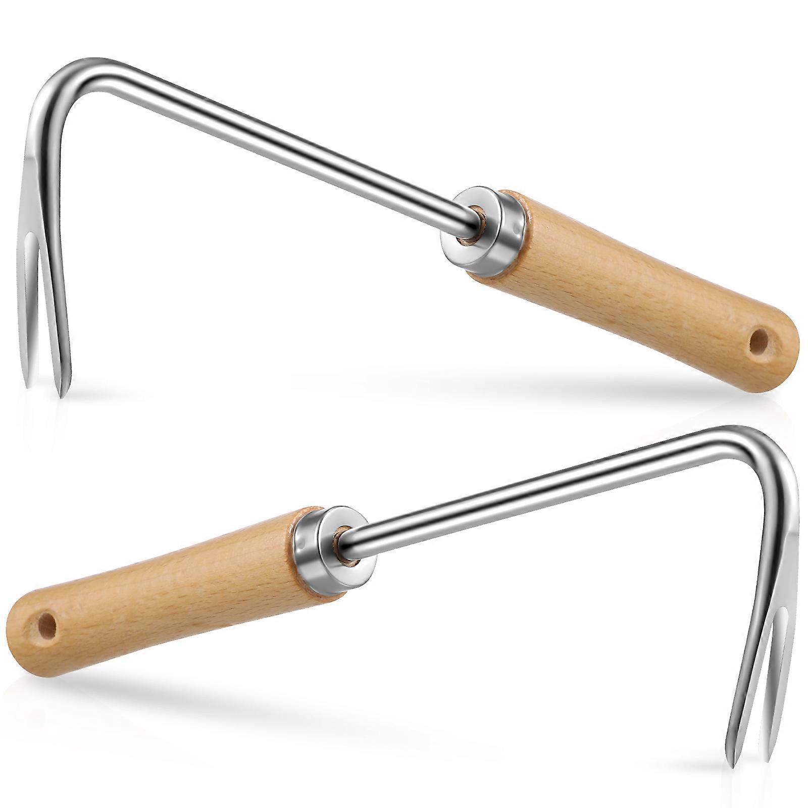 Garden Weeding Tool with Stainless Steel VShaped Forks and Comfortable Wood Handle 7.5 Inches