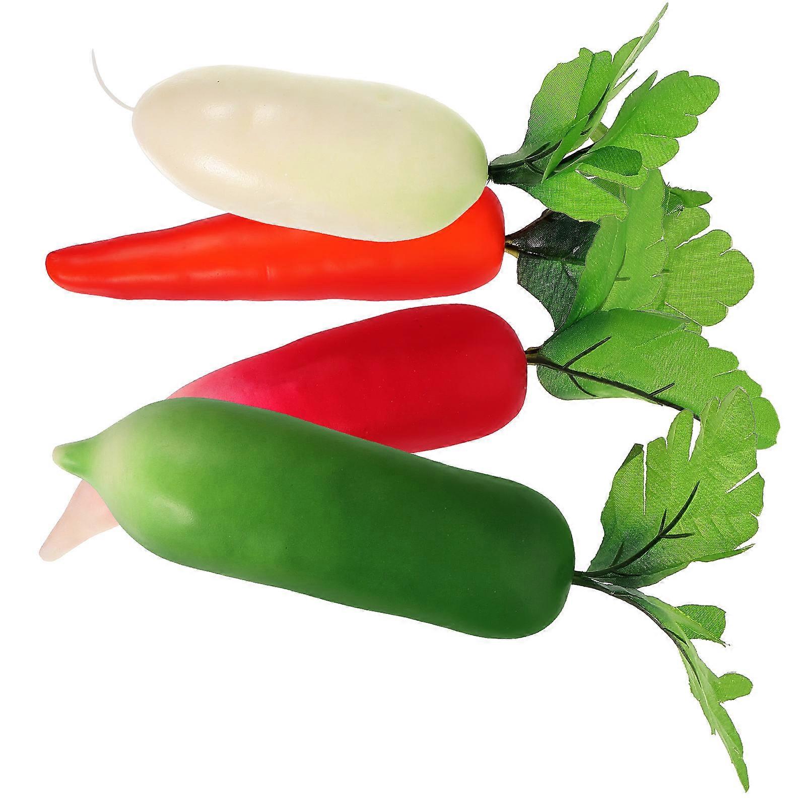 4pcs Lifelike Artificial Vegetable Models Radish Carrot Simulation for Cognitive Learning Realistic Color Shape Lightweight Educational Props Home