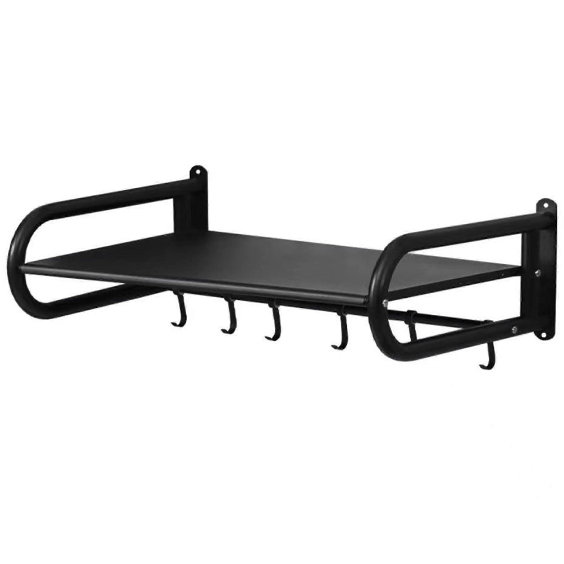 Microwave Shelf Wall Mount Heavy Duty Black Stainless Steel Rack with Hooks and Mounting Hardware for Kitchen Space-Saving Solutions