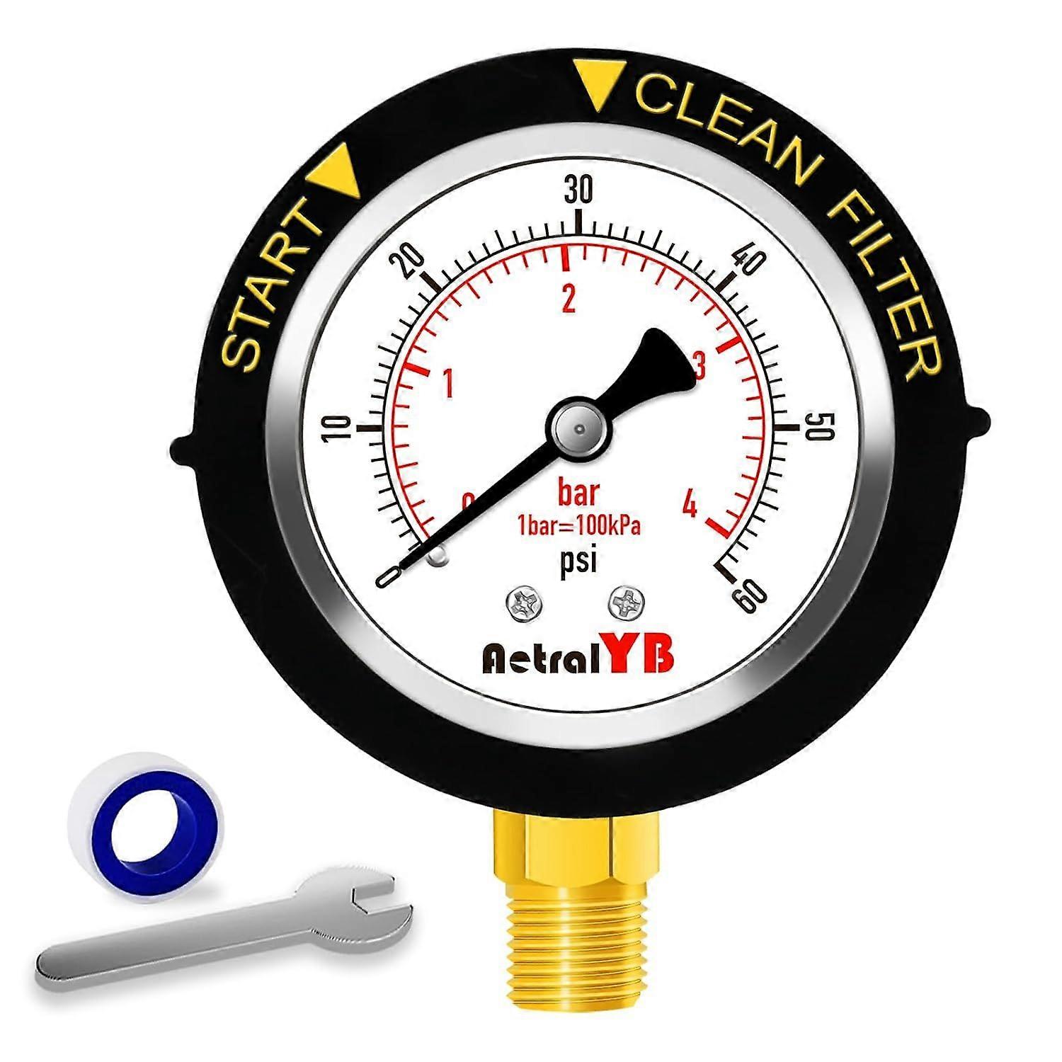 0-60PSI Pool Filter Pressure Gauge, 2 inches Dial, 1/4" NPT Bottom Mount