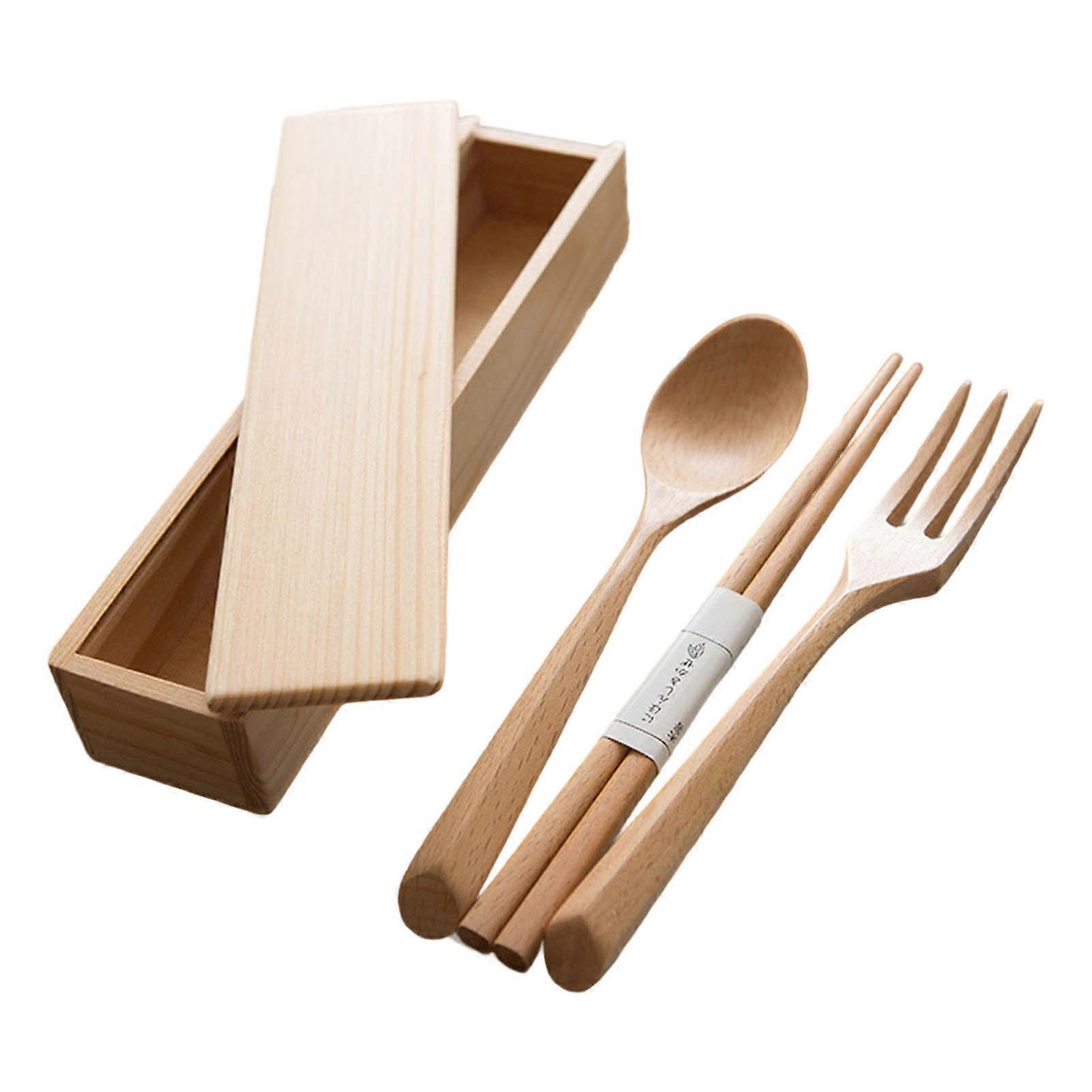 Portable Japanese Style Wooden Cutlery Set Fork Spoon Chopsticks User friendly Travel Utensils Efficient Dining Set Multicolor