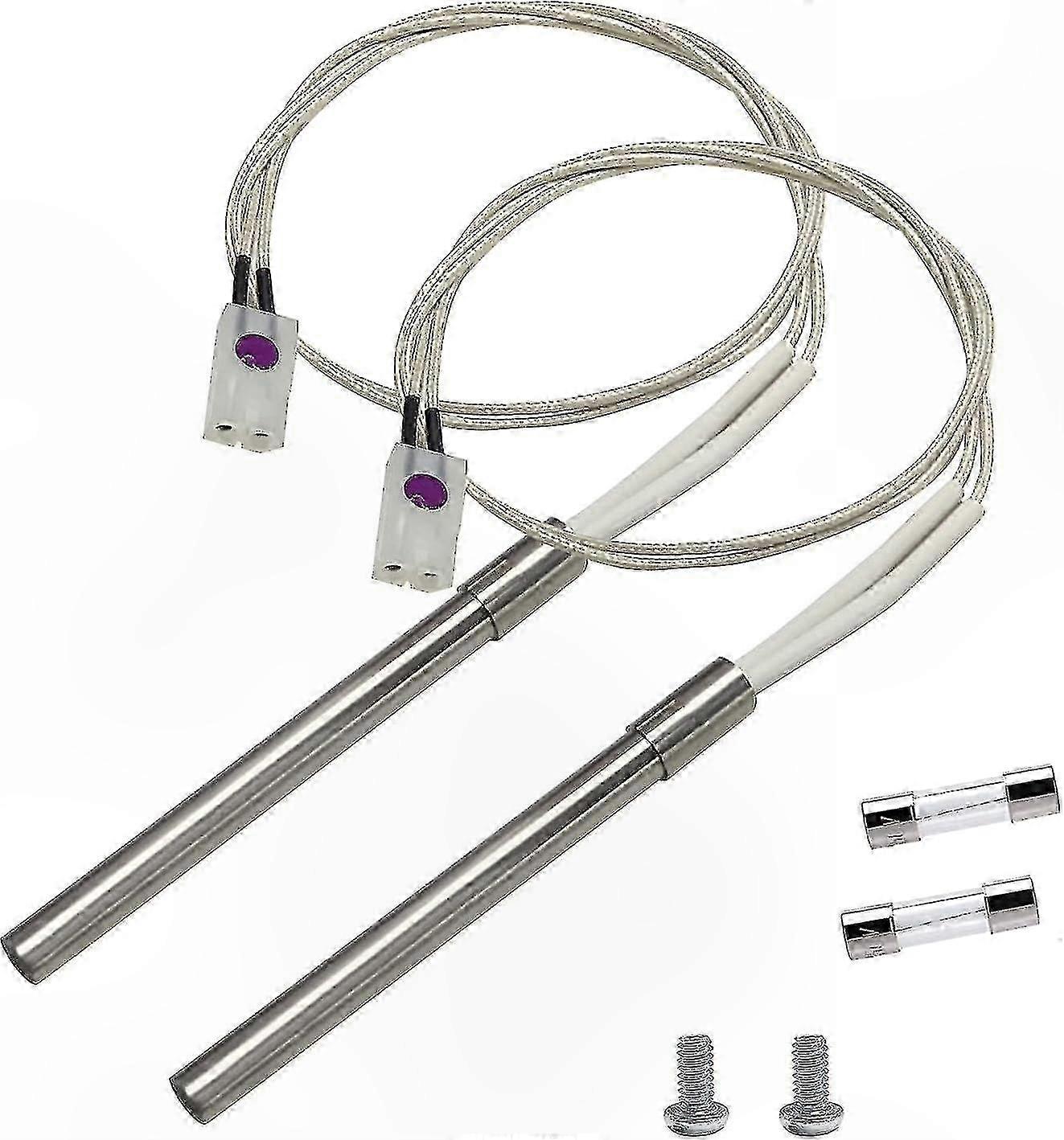 Replacement Grill Igniter Kit with Hot Rod Components and 2 Fuses for Smoker Devices, 200W 120V, 2-Pack Set
