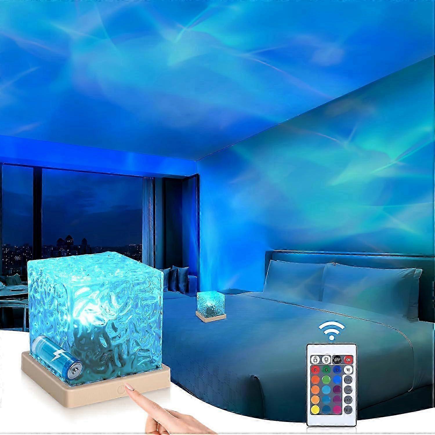 Ocean Wave Projector Light, Cordless Rechargeable,16 Colors 4 Modes Water Ripple