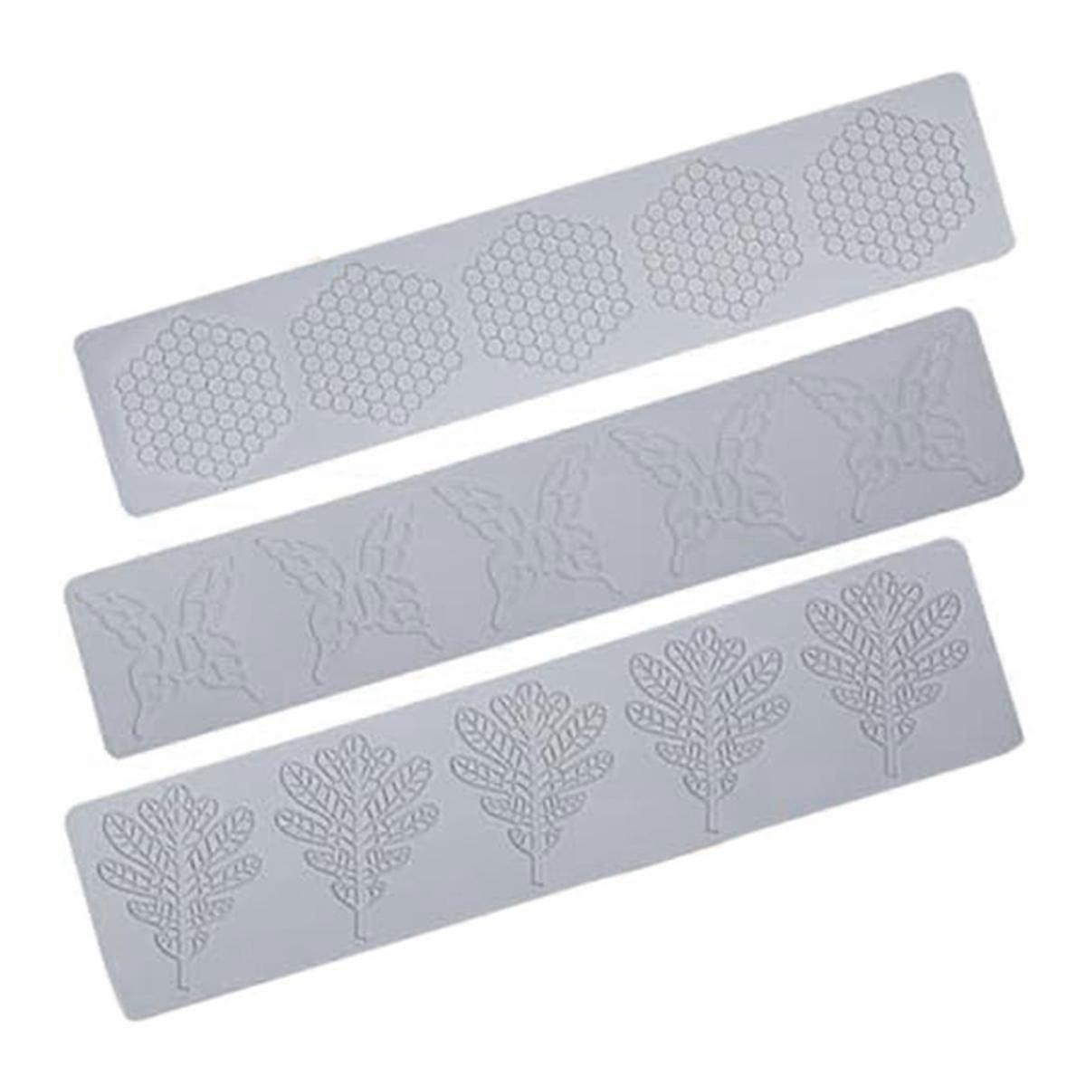 Tile Cake Fondant Mold 3 Pieces Honeycomb Mold Leaf and Butterfly Reusable Embossing Mat Lace Silic