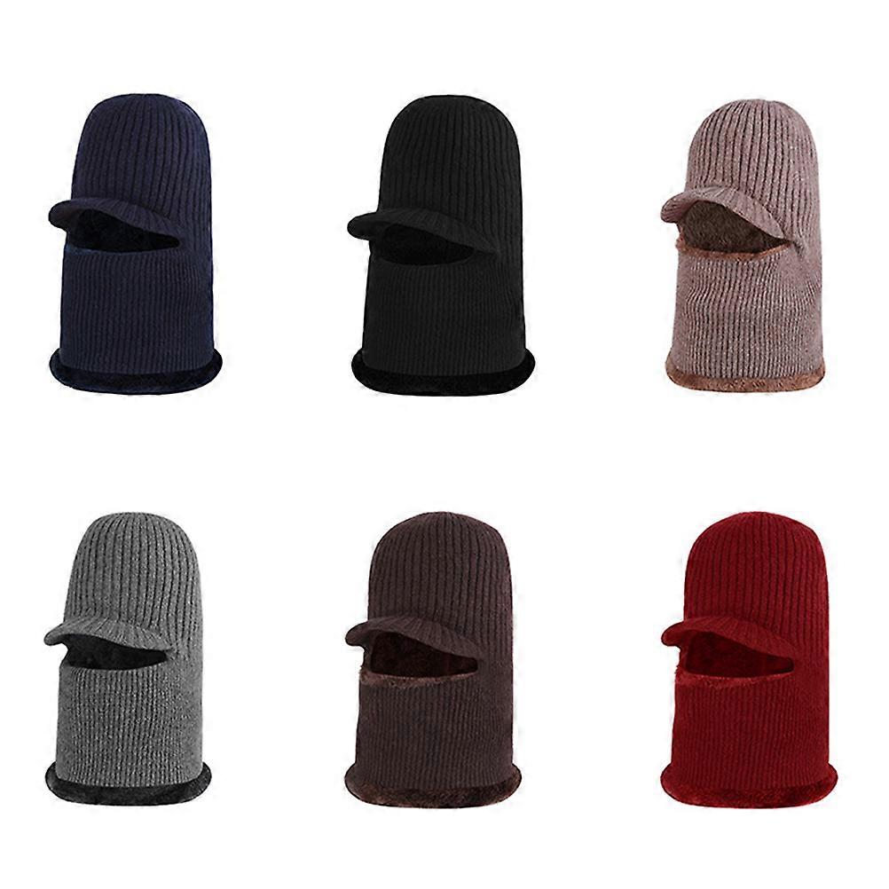 Worgeous Warm Mask Hat Windproof Knitted Visor Beanie Neck Warmer for Men and Women Navy Blue