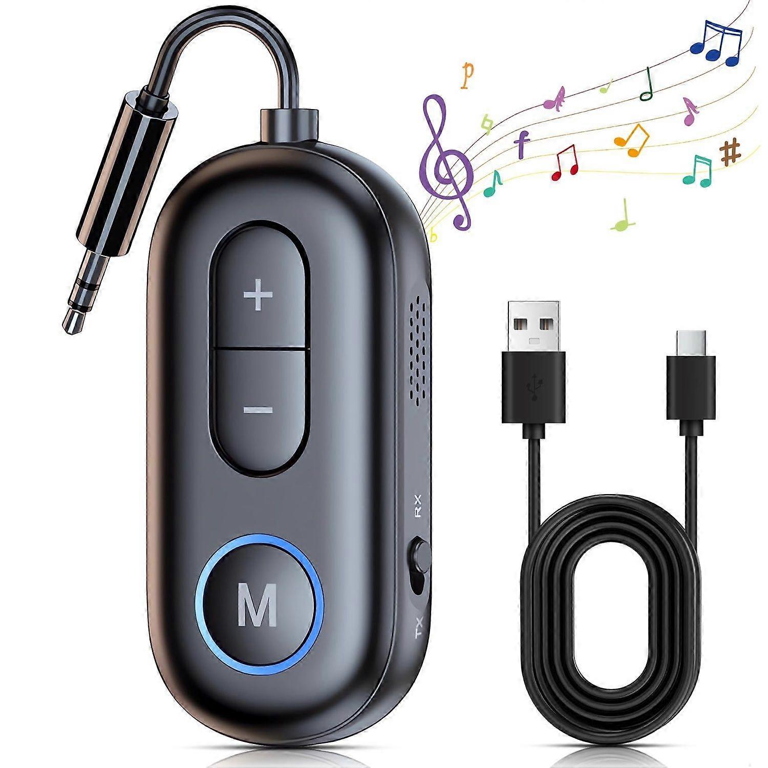 Bluetooth 5.4 Car Adapter AUX Receiver [Stronger Dual Mics & Noise Cancellation & 2 in 1 Transmitter Receiver ], 2025 Upgrade Wireless Audio Receiver 