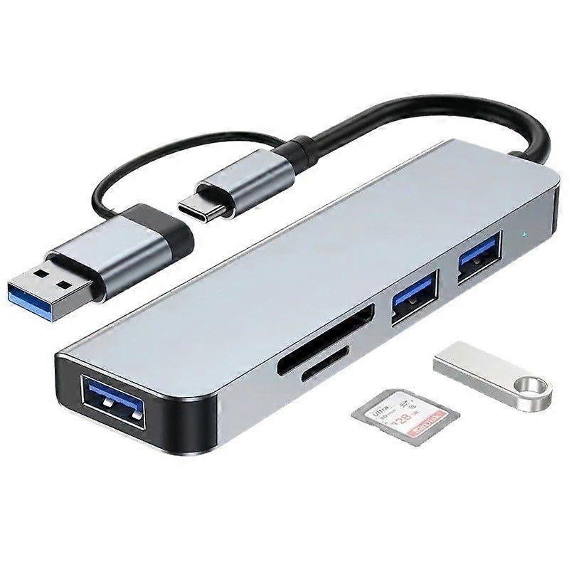 5 in 1 Aluminum USB-C Hub with Memory Card Reader and 3 USB 3.0 Ports, for PC, Laptops and Tablet(Silver)