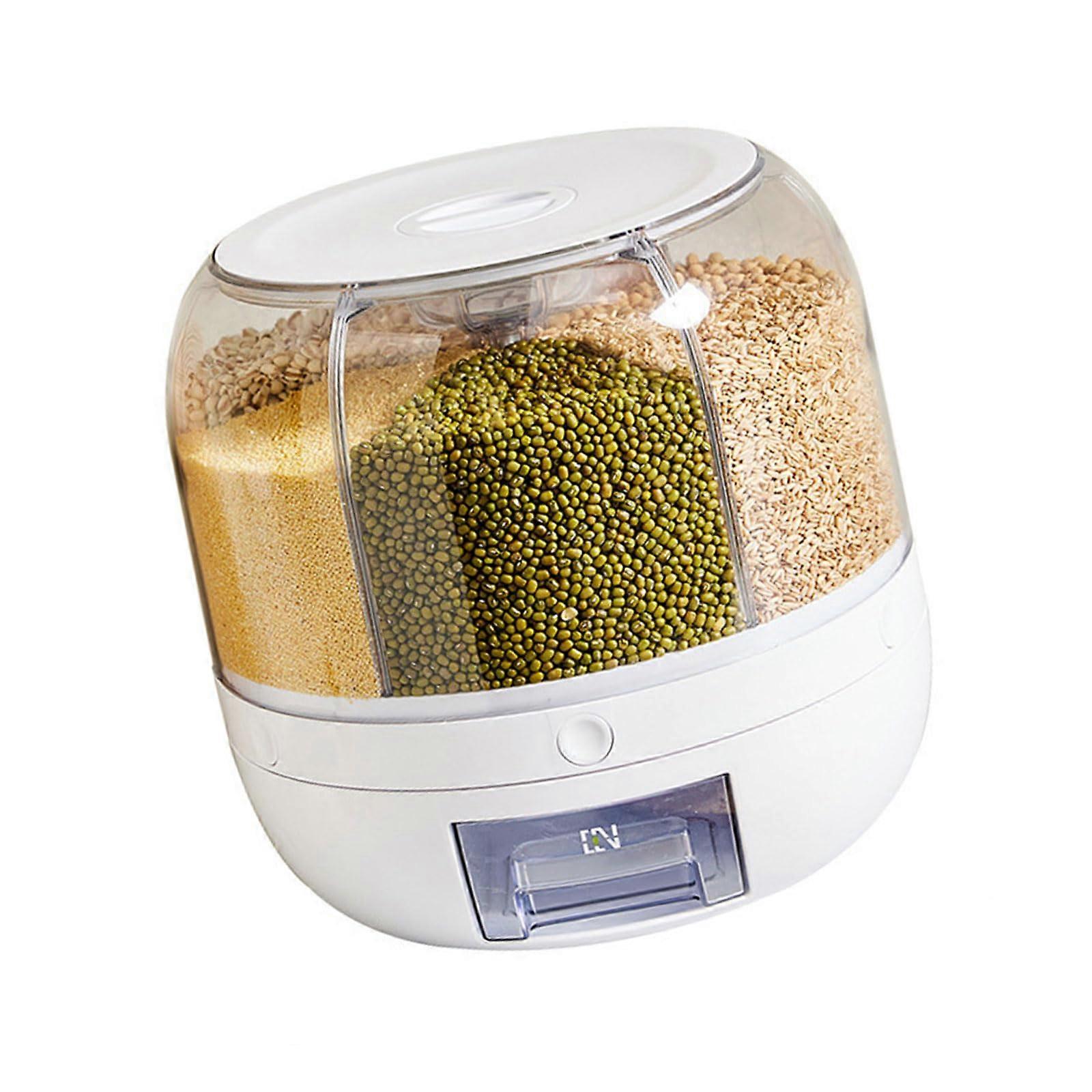Dry Cereal Box 360 Degree Rotating Rice Dispenser Kitchen Grains Container With Individual Compartments White Large