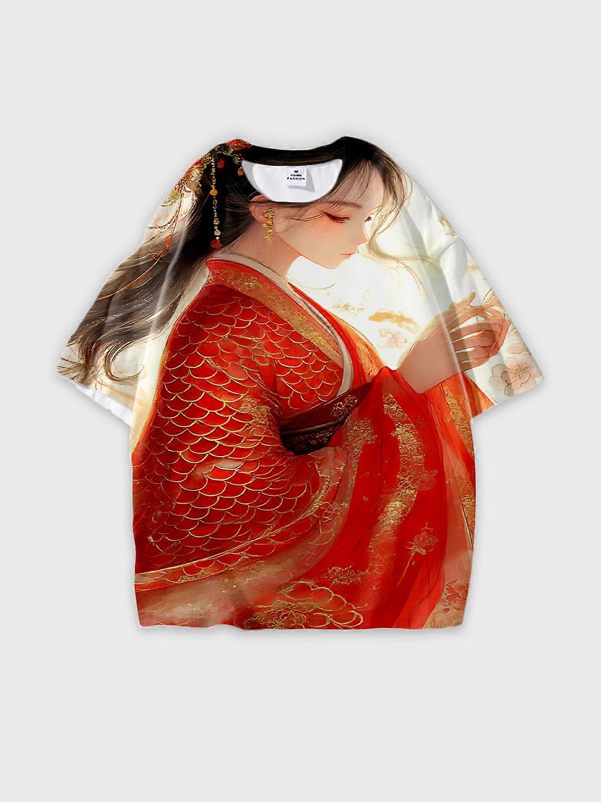 T-Shirt Round Neck, Loose Short Sleeve Pattern Graphic Tee, Unisex Summer Casual Top W1815