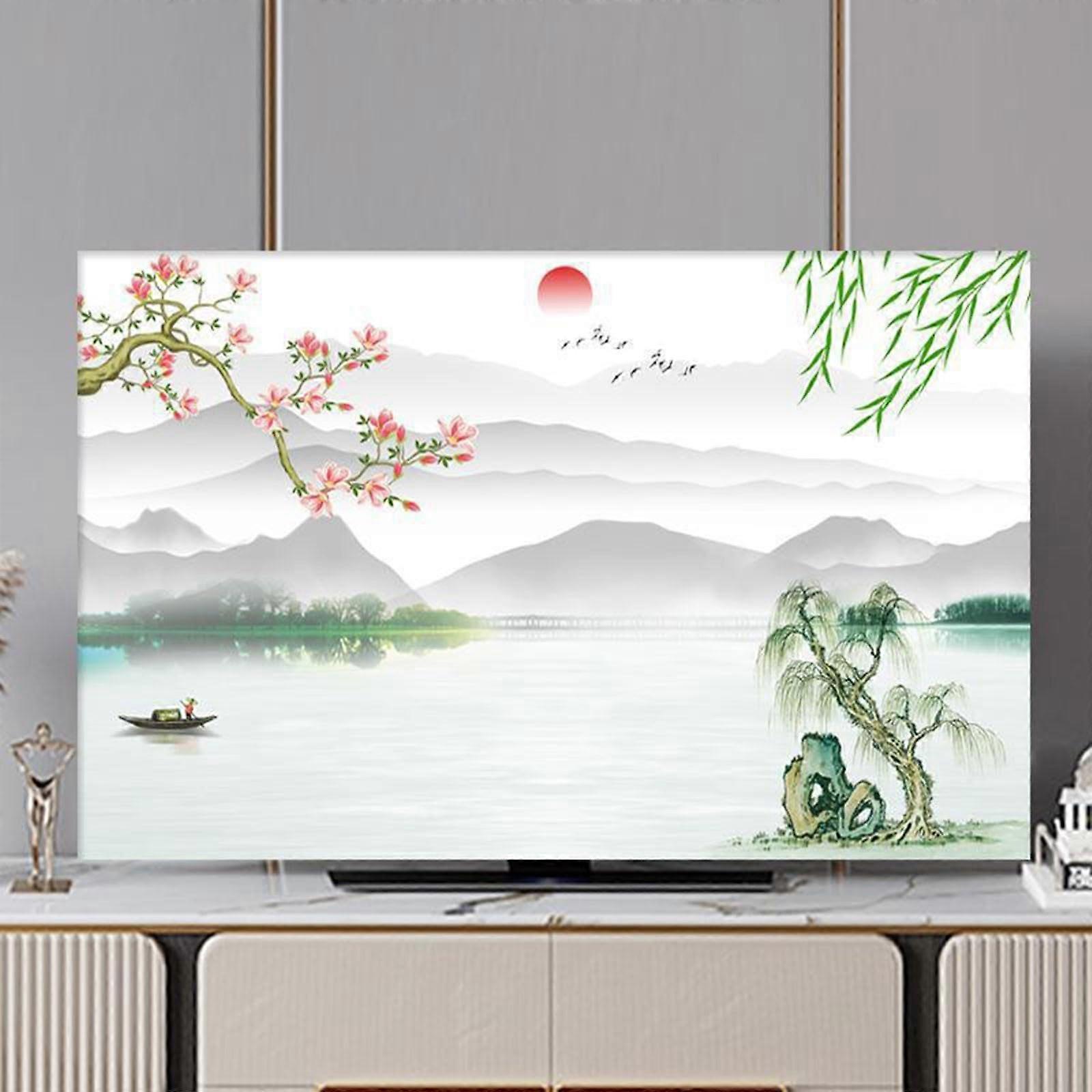 Landscape Painting TV Cover, Chinese Style Pattern Dust Cover for 32-80 Inch TVs, Universal Elastic Protection, Color: Color13, Size: 55 Inch