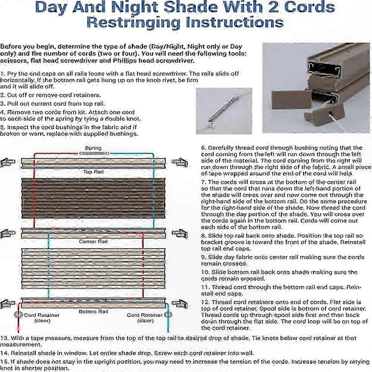 White Pleated Shade Repair Kit with Black Restringing Components for Window Blinds Fixing Tools