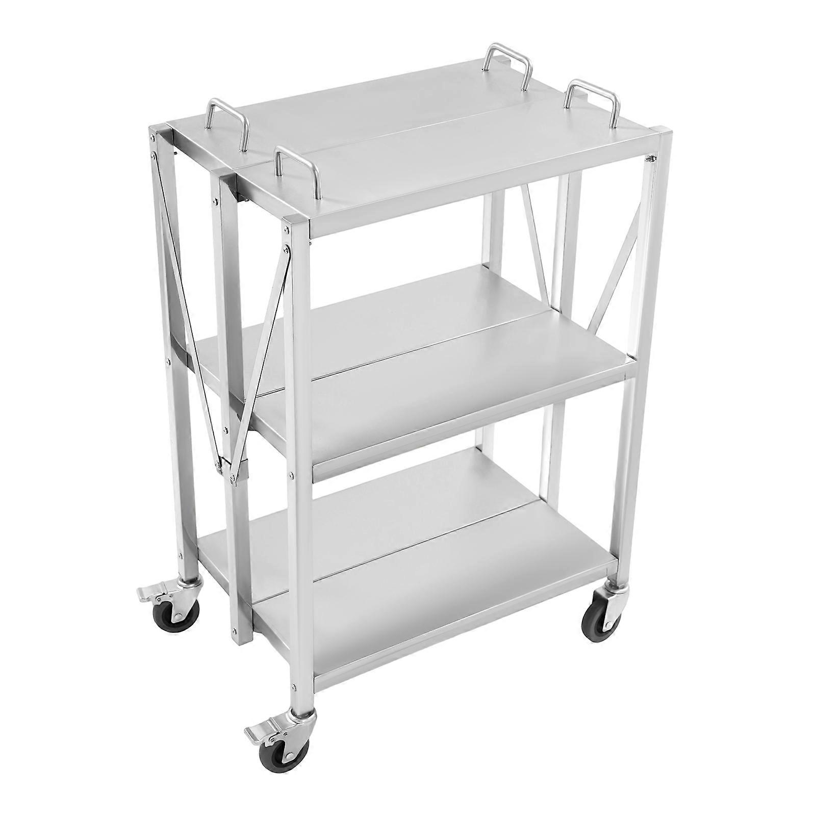 Foldable Serving Trolley Restaurants Hotel Stainless Steel Kitchen Trolley