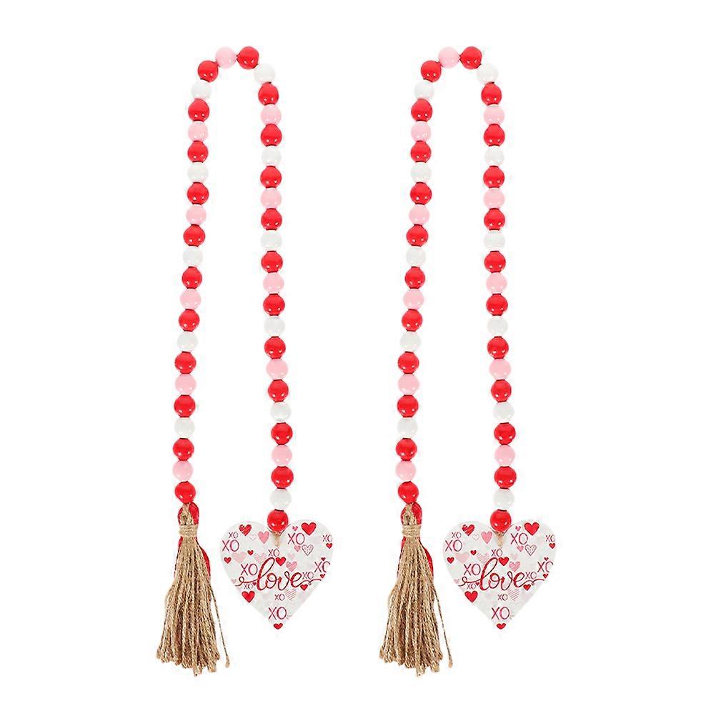 Valentine Wood Bead Garland for Decor 2Pcs Rustic Tassel Beaded String