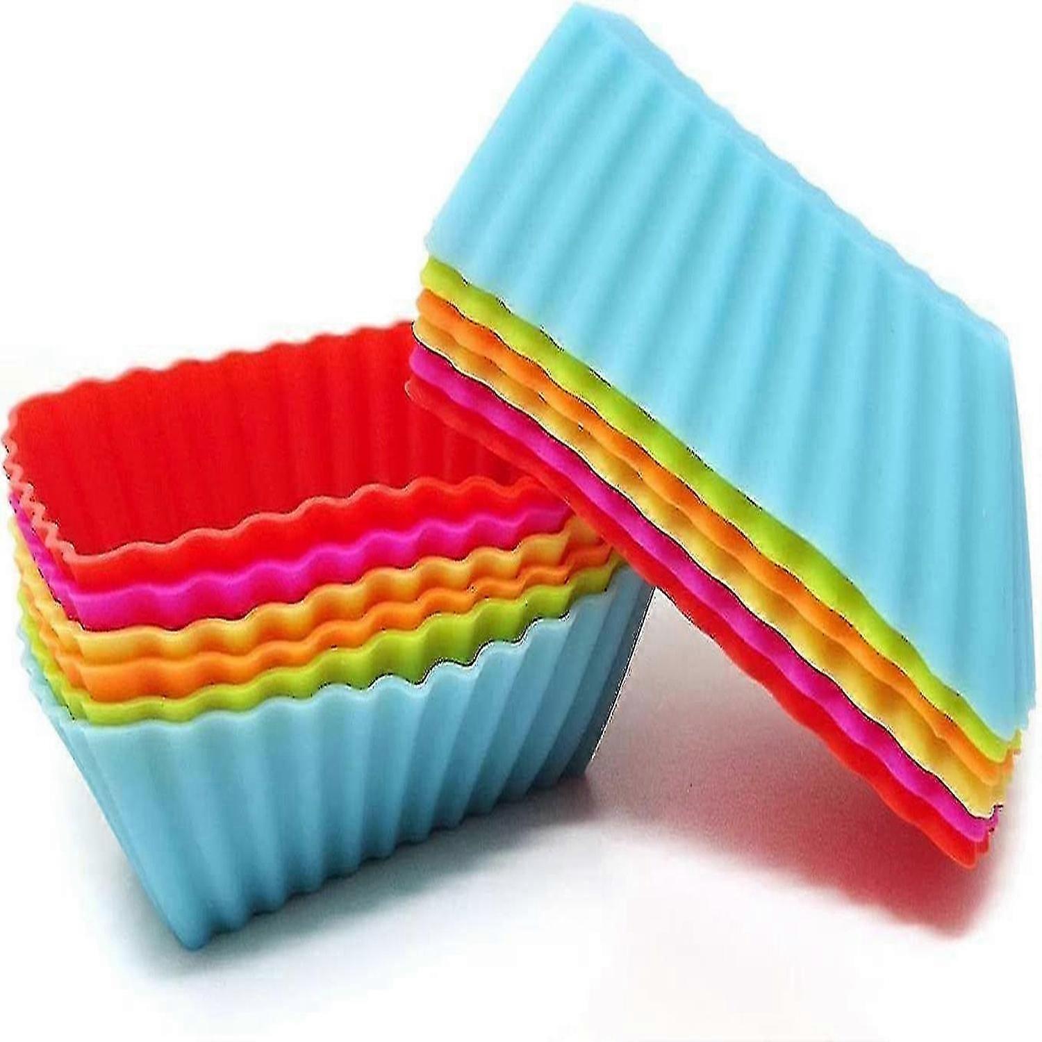 12pcs Reusable Rectangular Silicone Cakes Sets Baking Molds Nonstick Liner