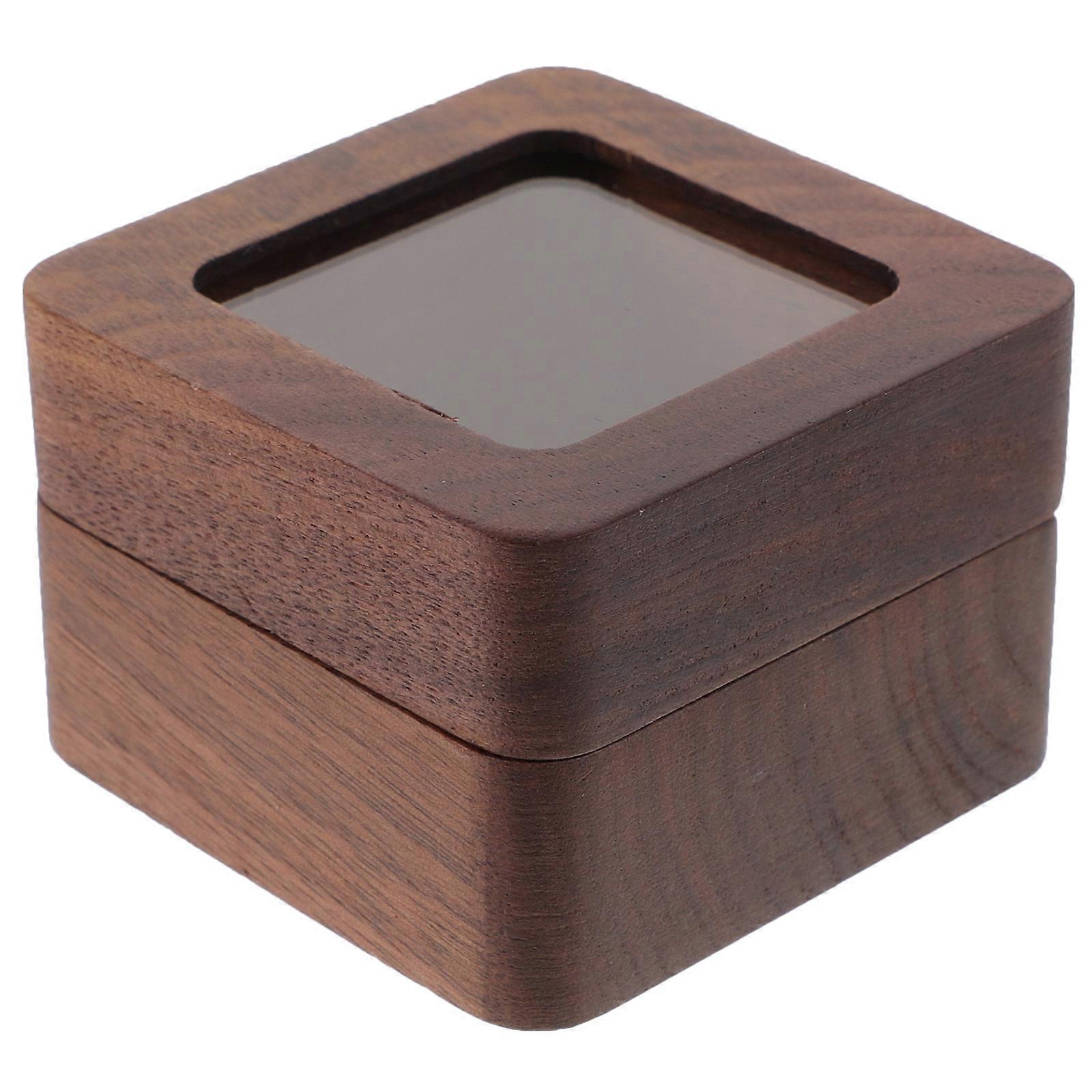 Ring Box Wooden Square Double Ring Box for Wedding Ceremony 3Pcs Set