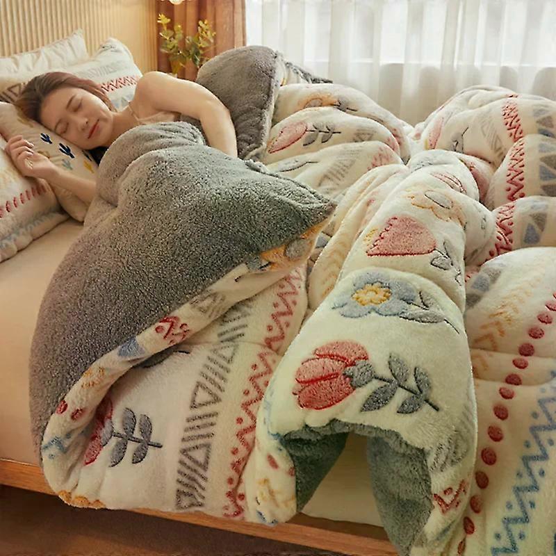 Winter Thicken Blanket Quilt Lamb Wool Double Layer Thick Warm Blanket Comforter Throw Blankets for Beds Bedding ??