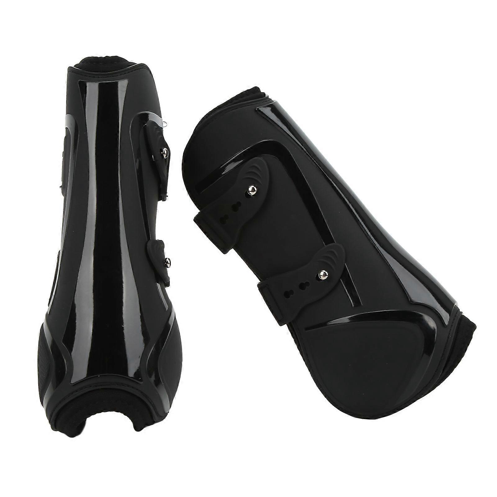 Horse Leg Boots PU Shell Elastic Neoprene Secure Horse Leg Guard for Tendon Blood VesselsBlack Front Legs XL