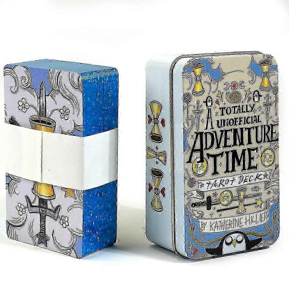 Adventure Time Themed 78-Card Tarot Deck with Gold Edging in a Decorative Tin Box