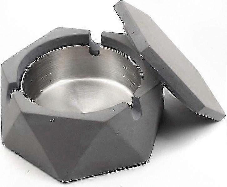 Concrete Ashtray with Lid for Outdoor Patio Use Geometric Design Smoking Accessory