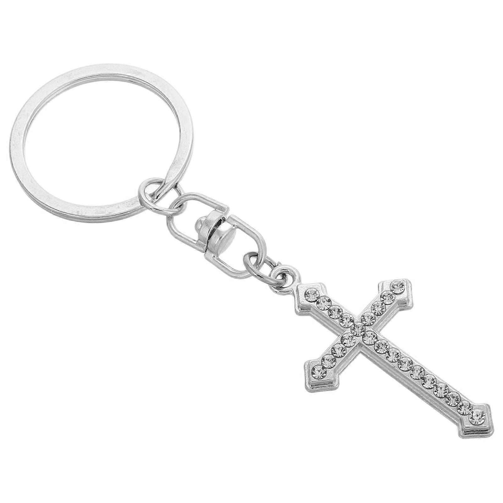 Elegant Rhinestone Cross Keychain for Religious Blessing 5Pcs Party Favor