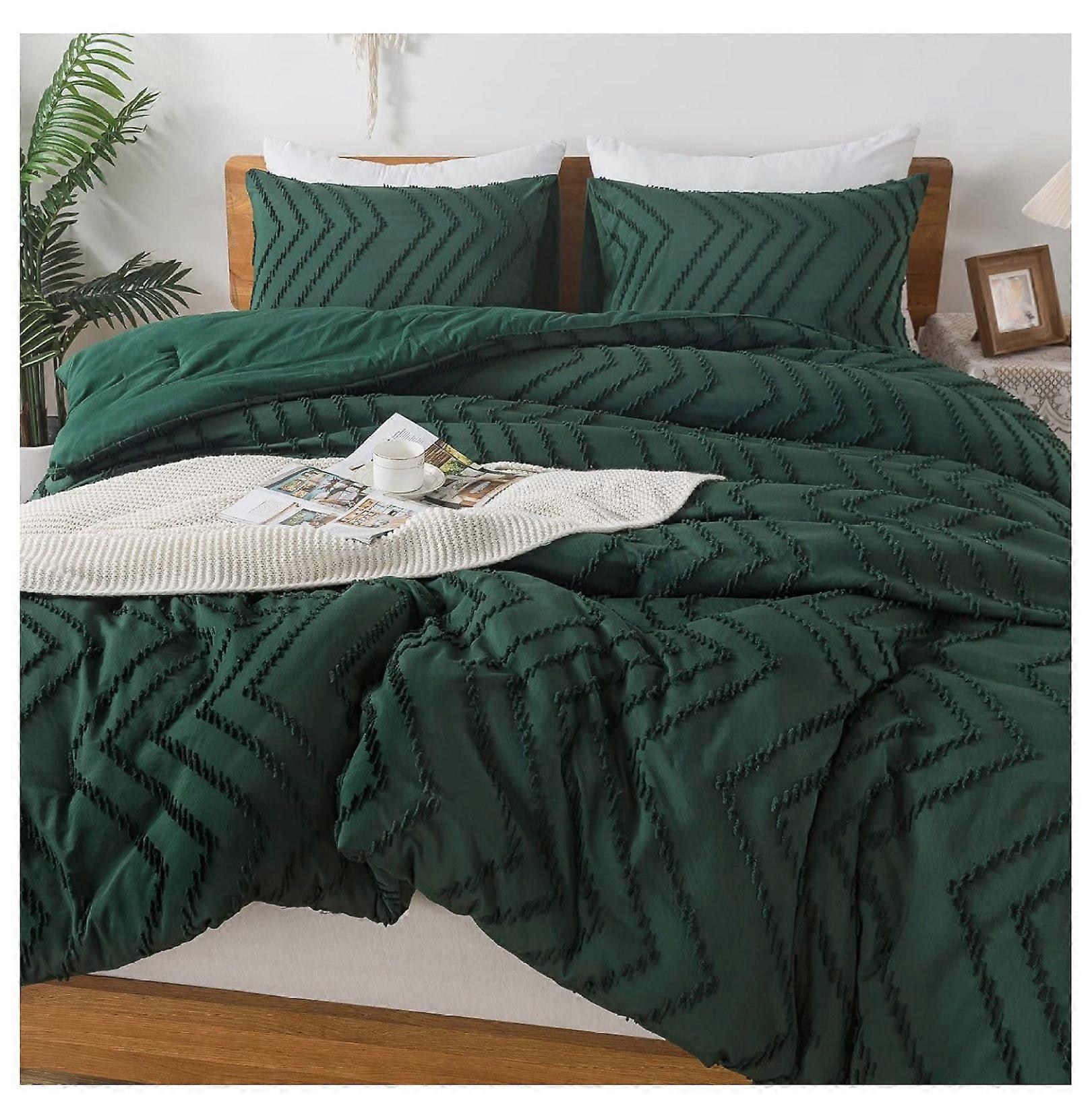 TiaGOC Emerald Green Comforter Set Size, 2 Pieces Boho Tufted Bedding Set & Collections, All Season Bed Set (66x90In Comforter and 1 Pillow Sham)