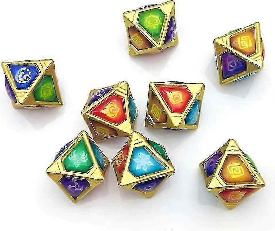 Genius Invokation TCG Dice Set - 8 Pcs Handmade Rhombic Polyhedral Dices for Genshin Impact Card Game