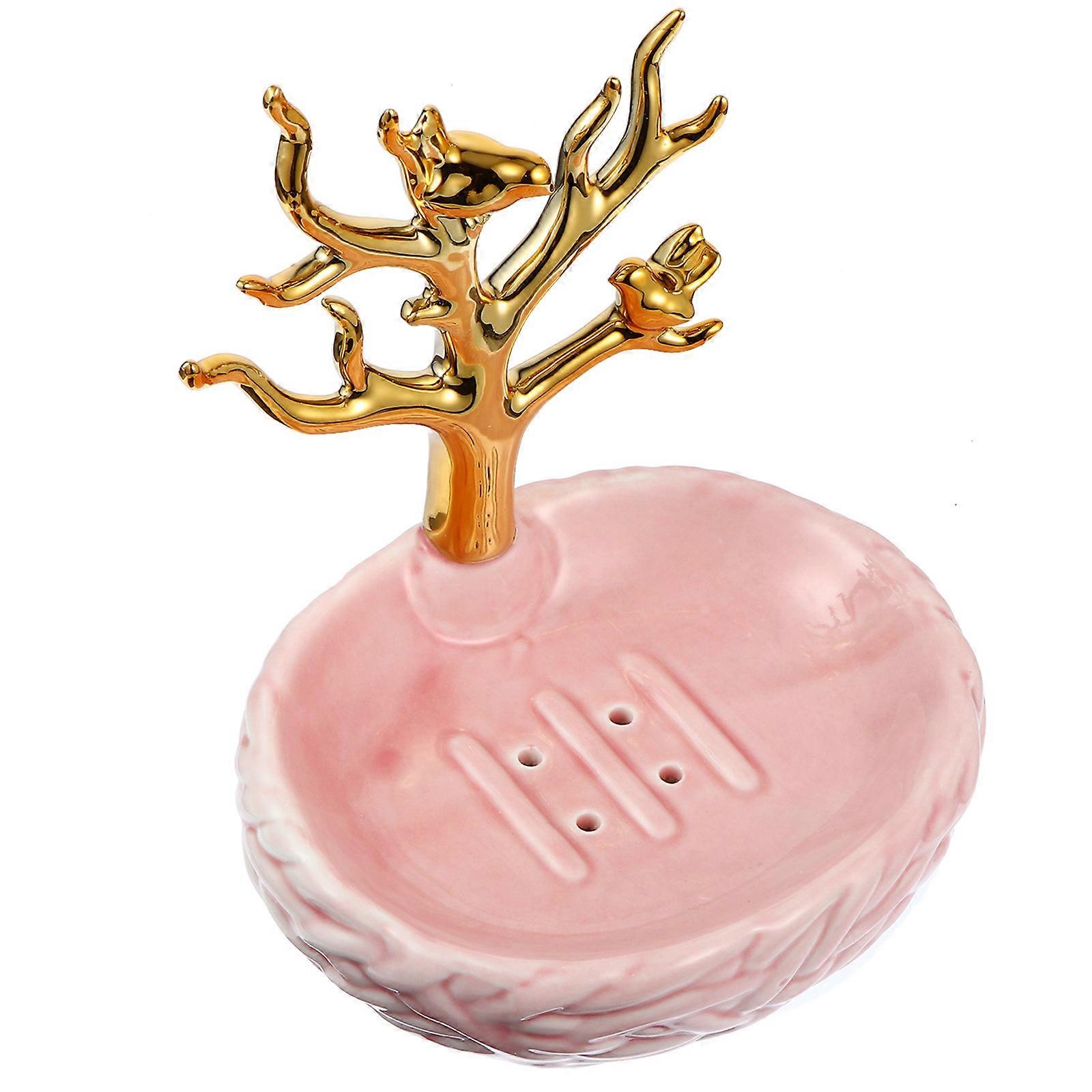Ceramic Soap Dish Pink 1Pcs for Storage Use Draining Soap Tray