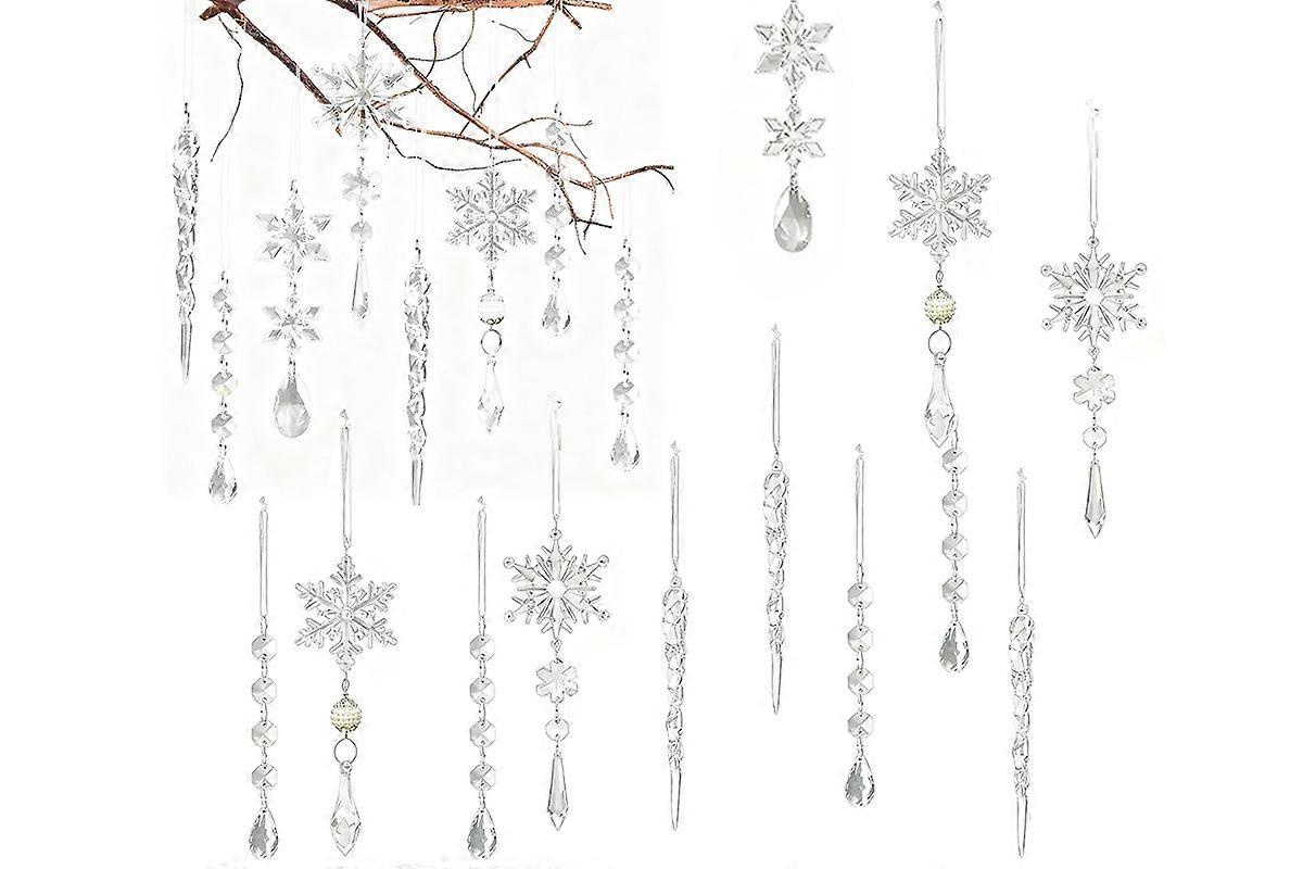 18Pcs Hanging Acrylic Christmas Snowflake Icicle Drop Ornaments for Tree -Clear