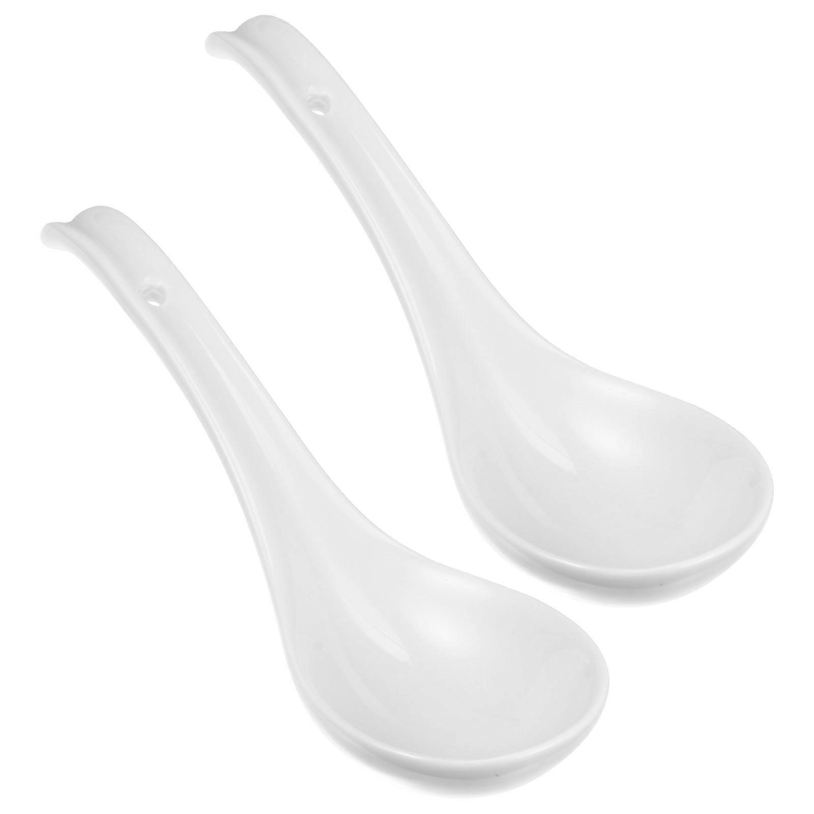 Multifunctional Ceramic Spoons for Home 6Pcs White Soup Serving Spoons