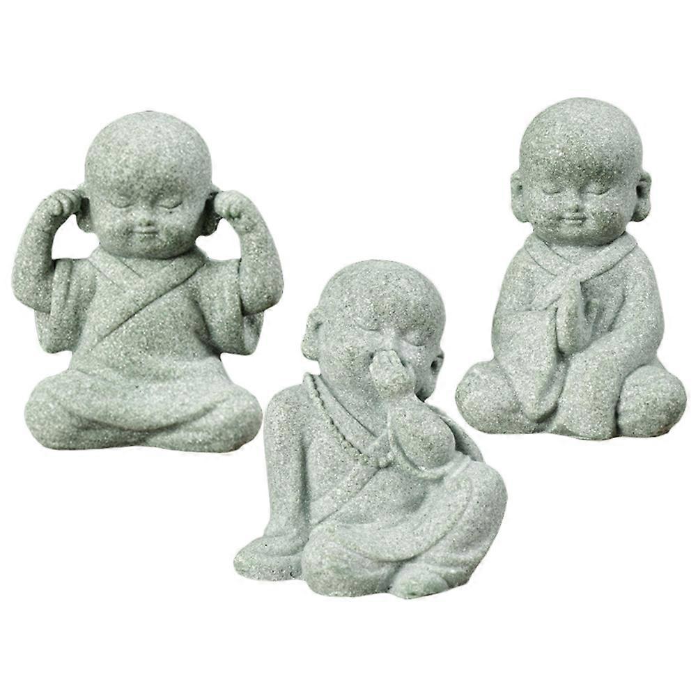 Cute Monk Figurine Small Buddha Statue for Desktop Decor 9Pcs Stone