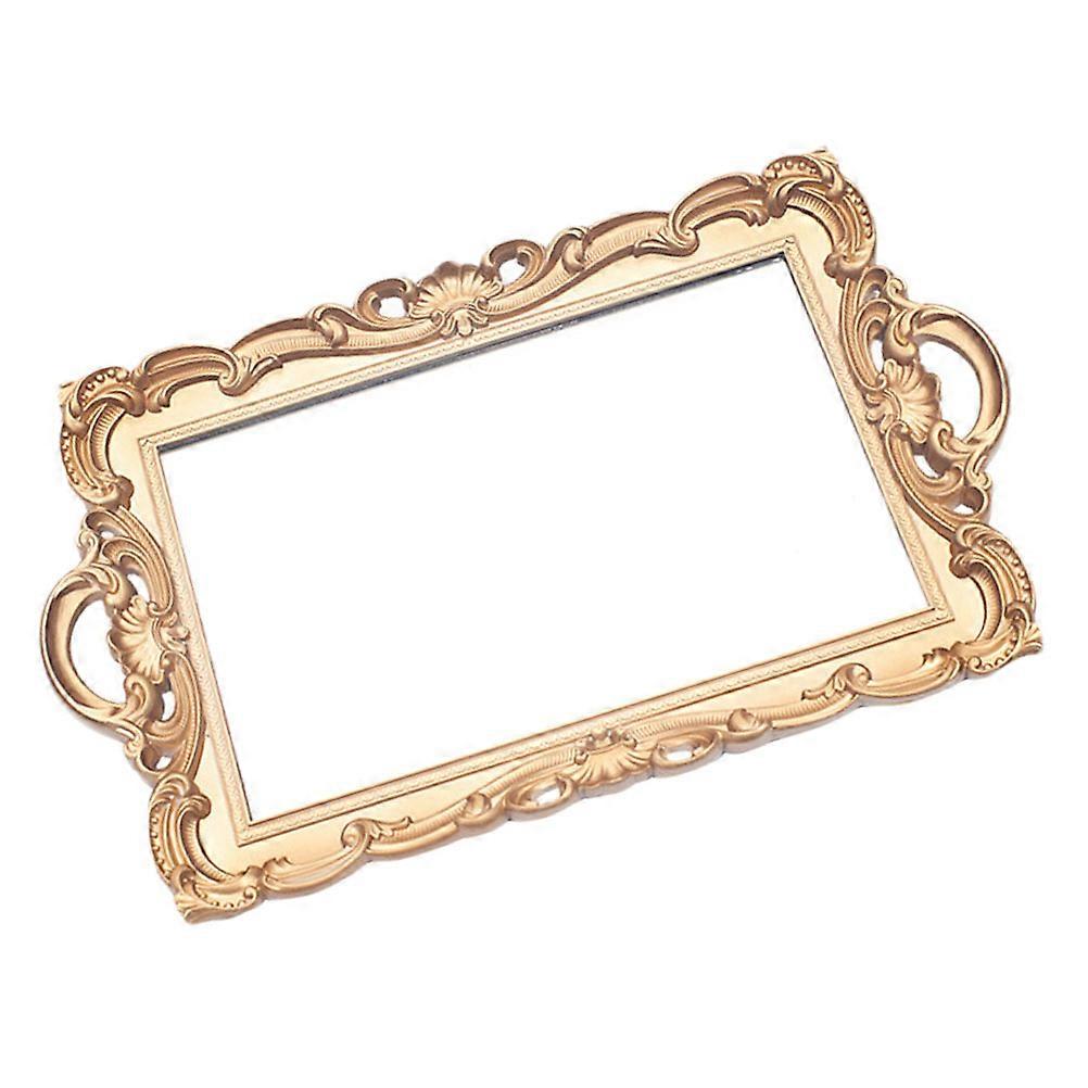 Home Storage Tray for Cosmetics with Retro Mirror Plates 2Pcs Golden