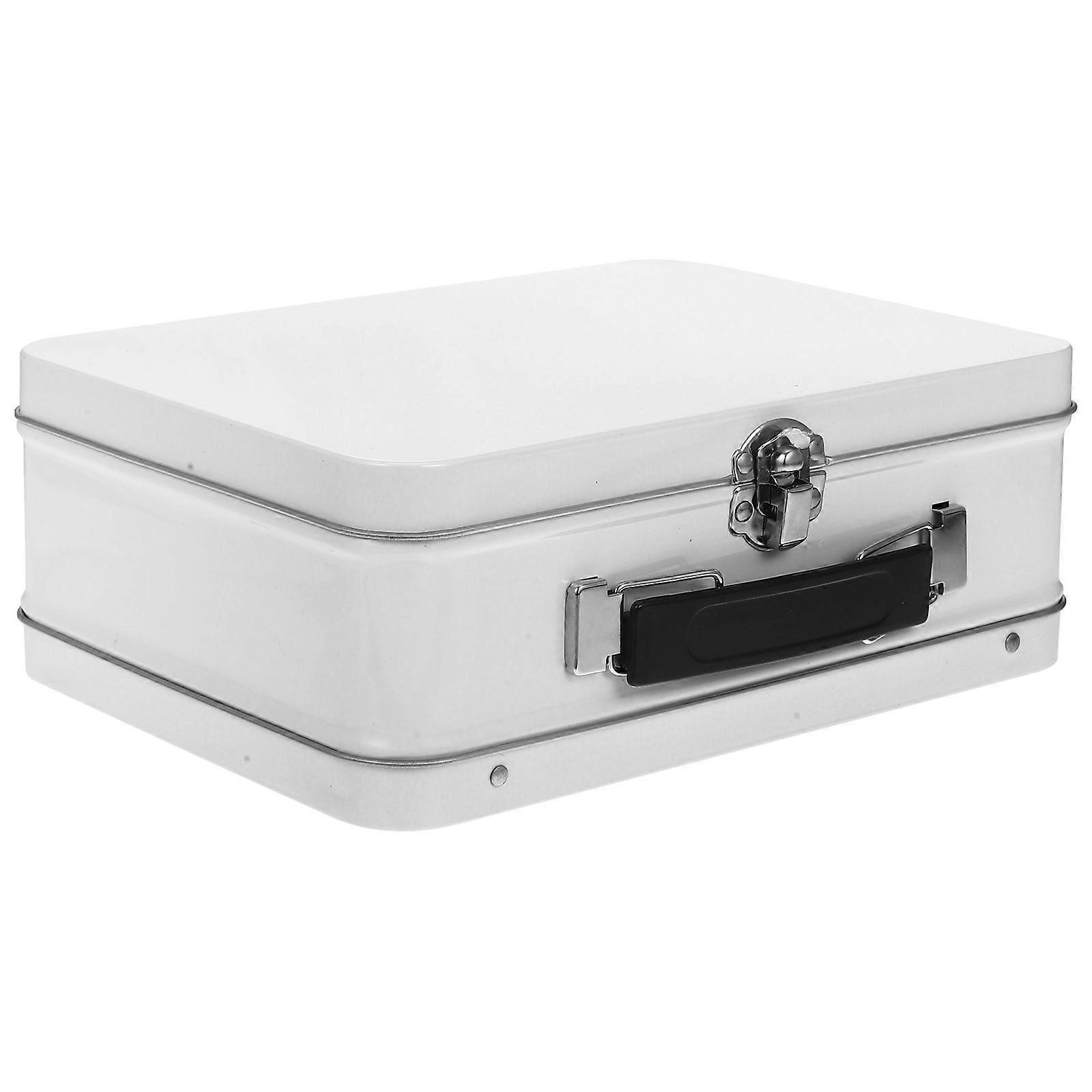 White Tin Box with Handle for Storage Jewelry Case 2Pcs Tinplate