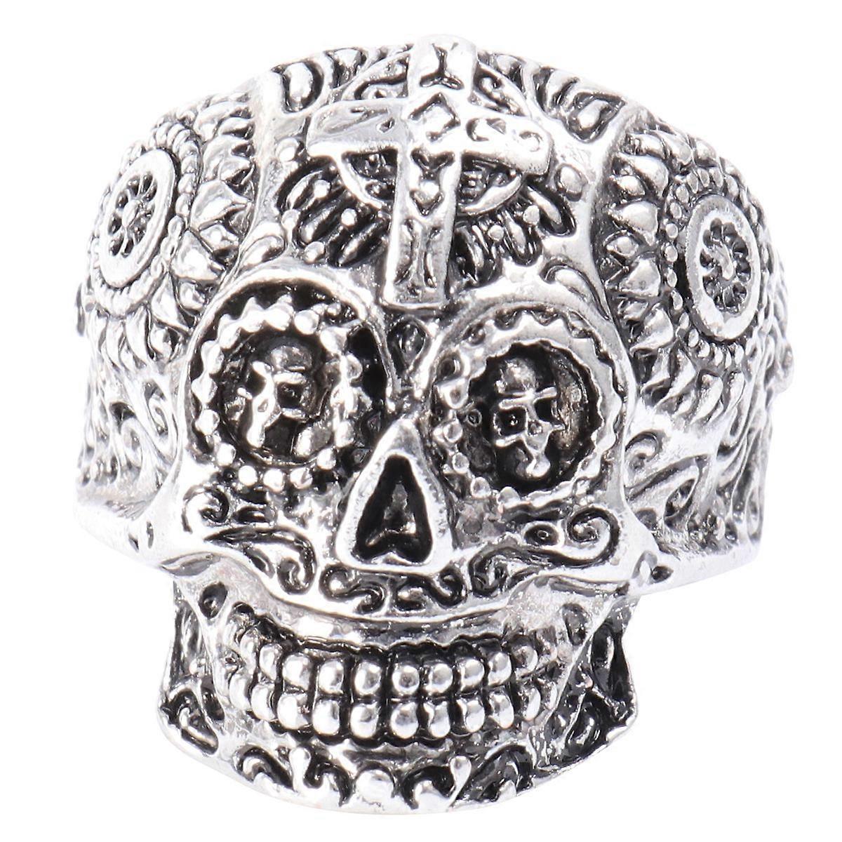 Halloween Ring Funny Skull Head Ring for Decoration 2Pcs Silver