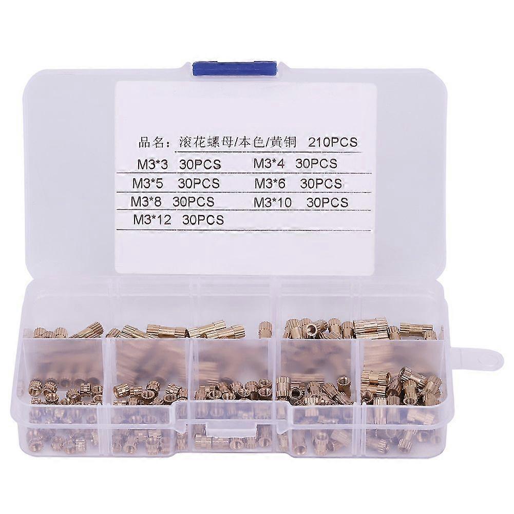 210pcs M3 Brass Cylinder Knurled Threaded Round Insert Embedded Nuts