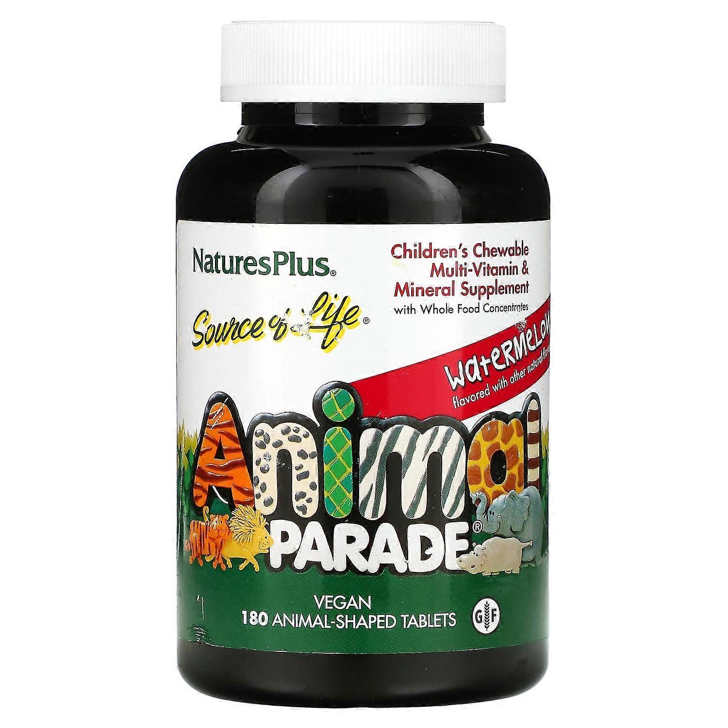 NaturesPlus, Source of Life, Animal Parade, Children's Chewable Multi-Vitamin & Mineral Supplement, Watermelon, 180 Animal-Shaped Tablets