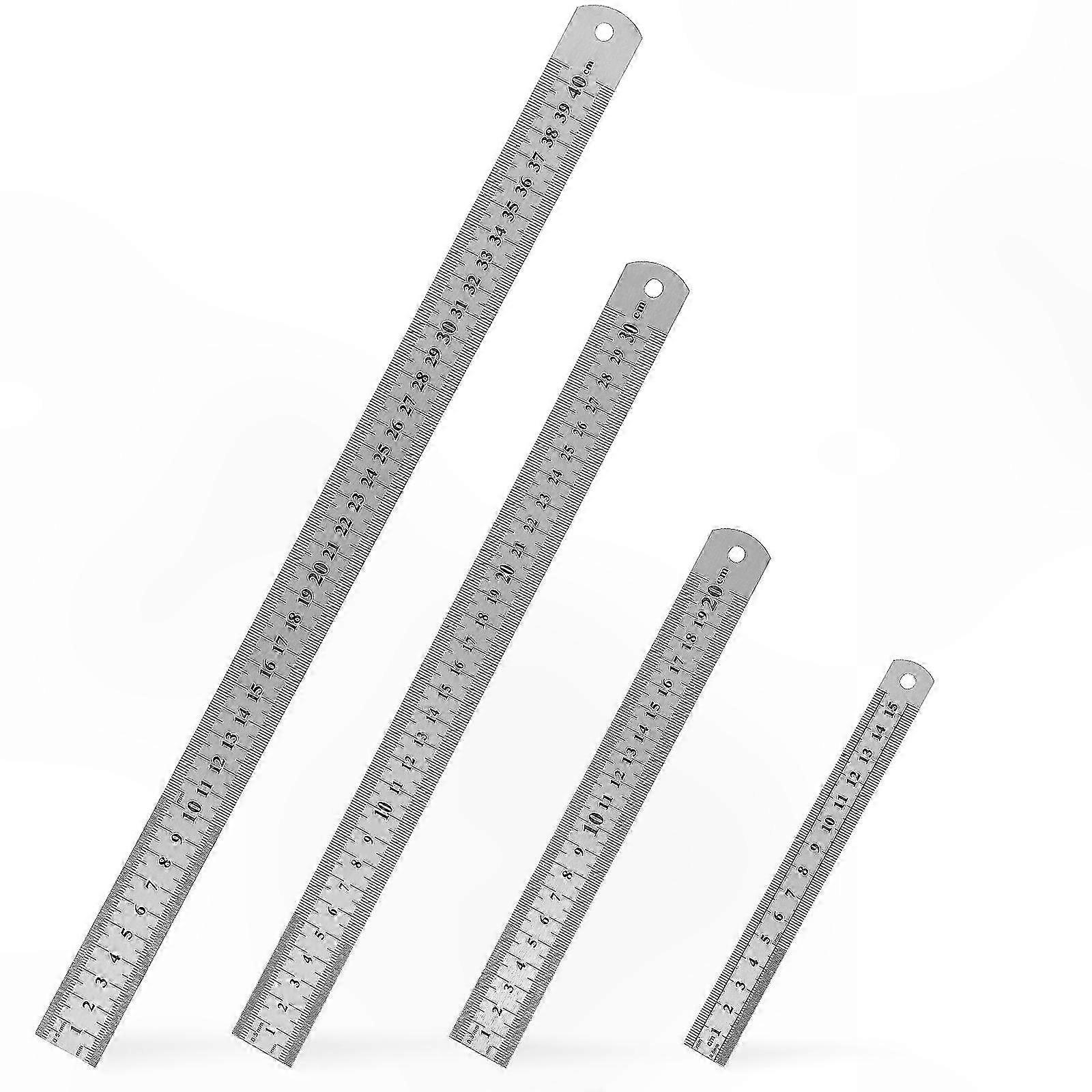 Set of 4 Precision Rulers: Inches and MM, Durable Metal Construction for Engineering and Measuring Tasks