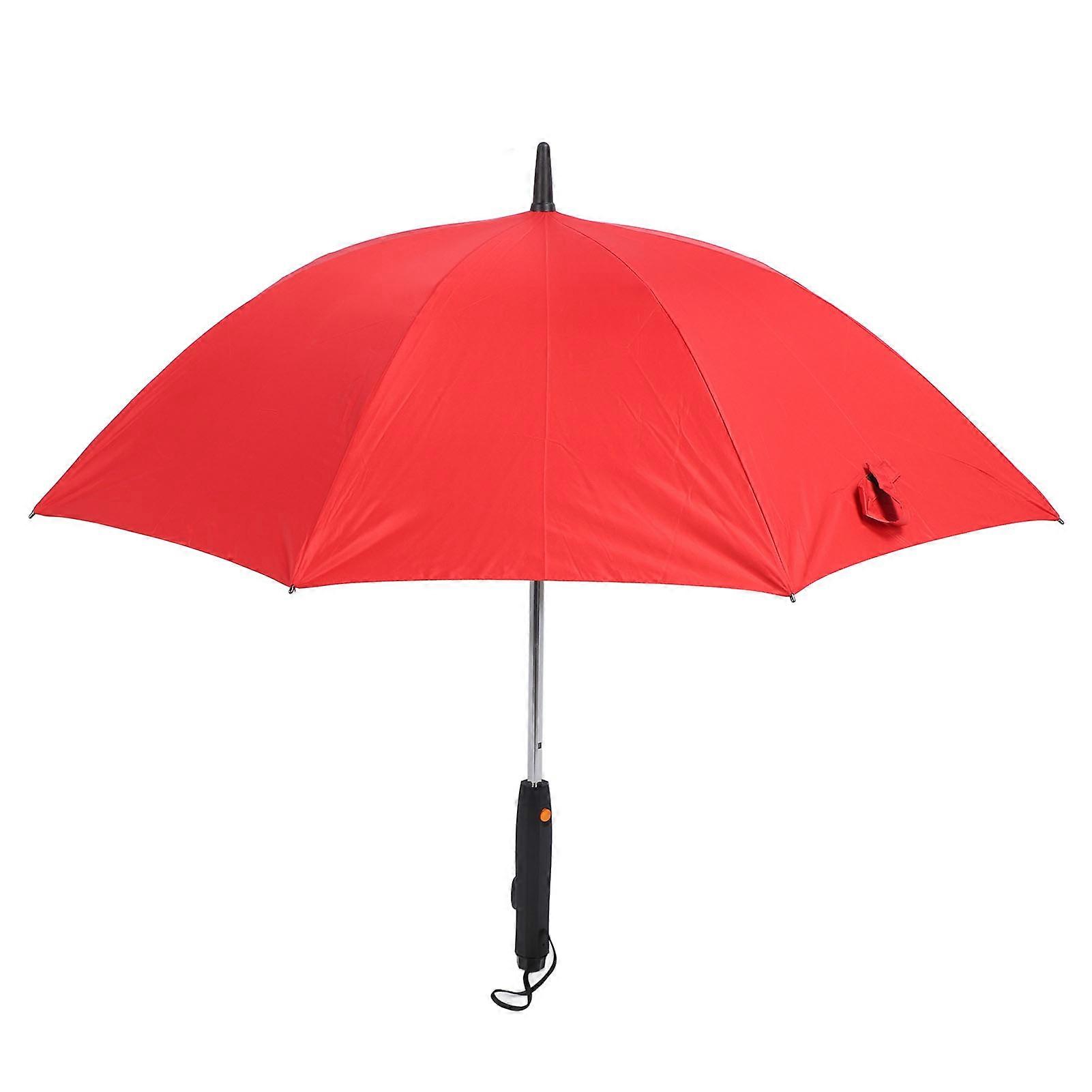 3-in-1 Red Silver Sun Umbrella with Fan & Mist Spray, 8 Ribs