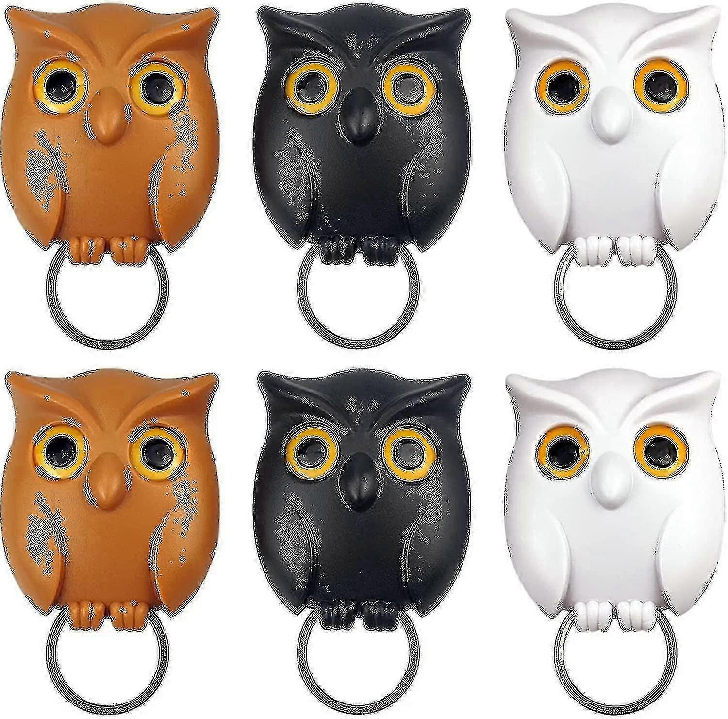 Automatic Eye Open/Close Owl Keychain, Magnetic Wall Hooks for Keys with Adhesive, 6-Pack Cute Cartoon Key Holder for Home Decor