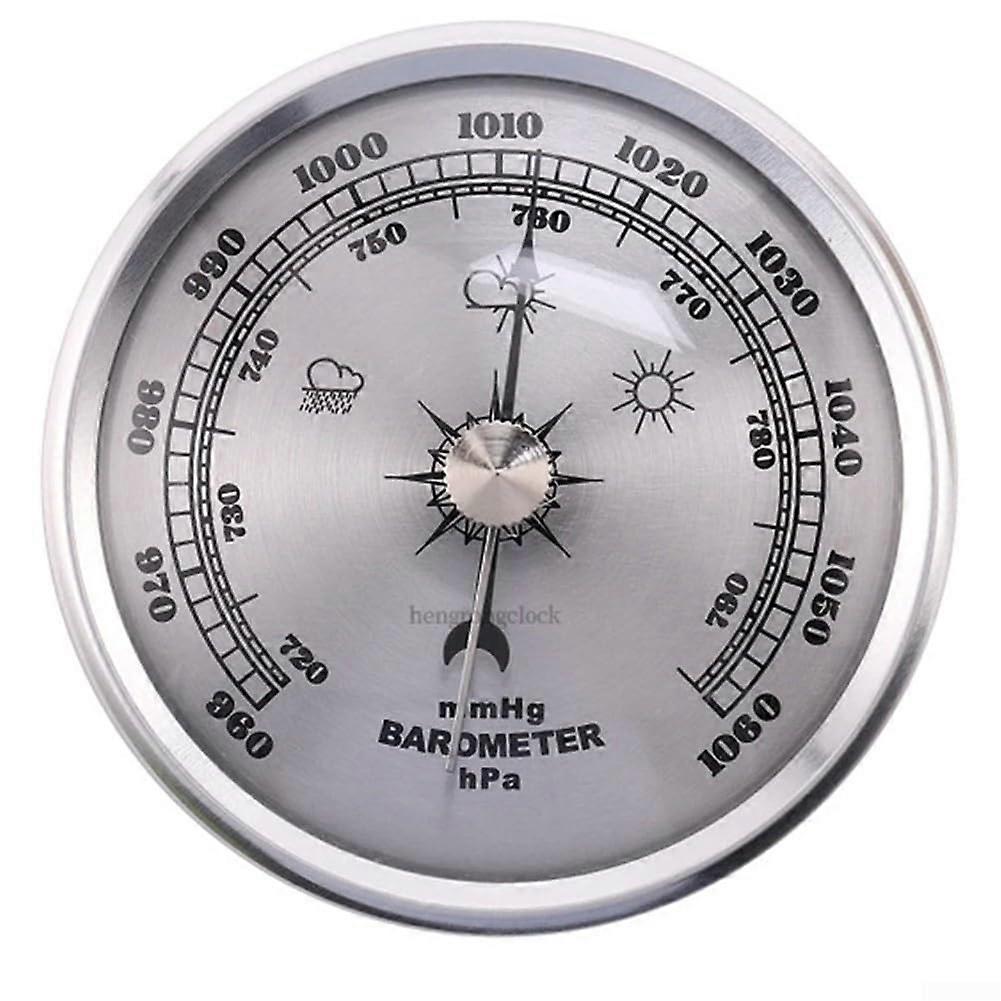 Metal Frame Barometer Clock Mechanical Air Pressure Gauge Timekeeping For Indoor Weather Monitoring Silver
