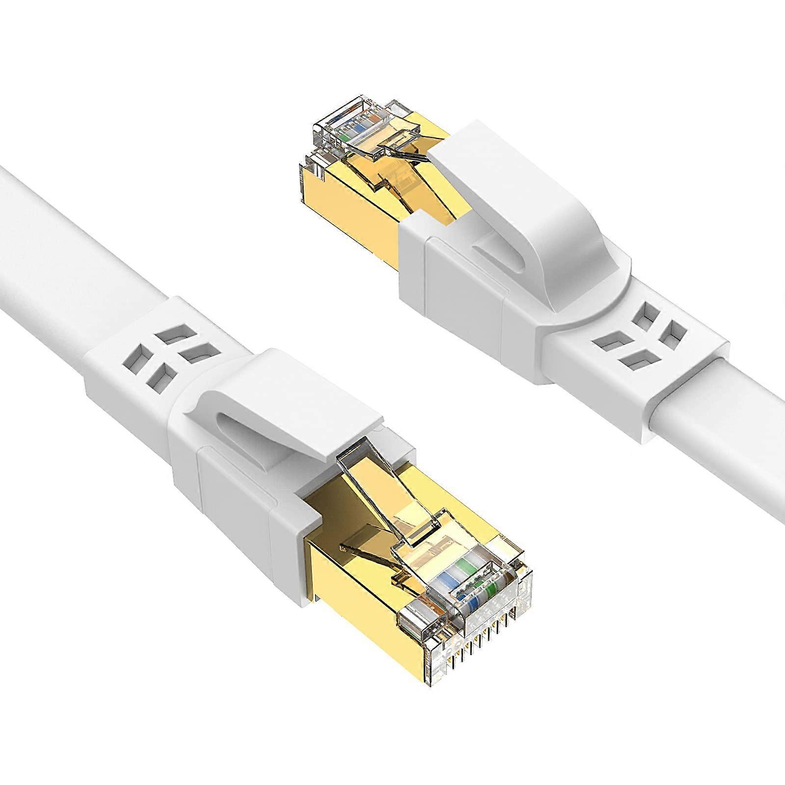 Ethernet Cable 0.5m Flat Shielded S/FTP, Weatherproof UV Resistant, White For Router Modem Gaming