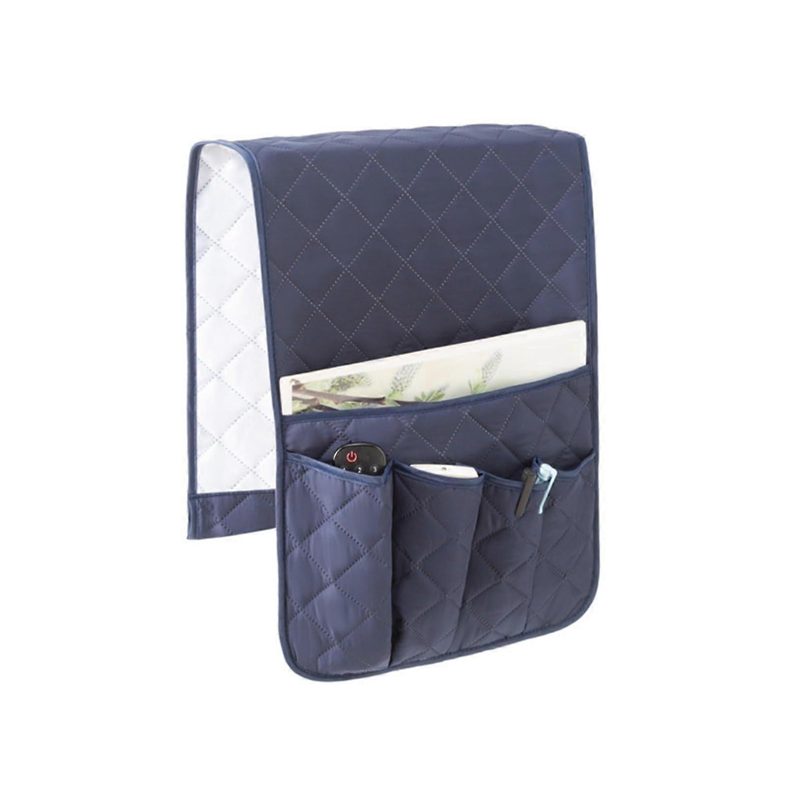 Sofa Armrest Organizer 5Slot Remote Control Holder Armchair Caddy For Phone Tablet iPad Books Magazines Navy Blue